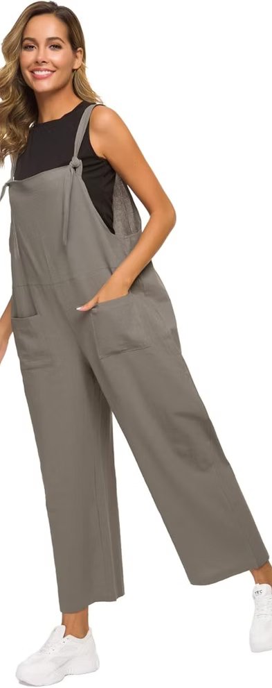 MINTLIMIT Cotton Linen Overall Loose Strap Sleeveless Long Baggy Playsuit Jumpsu