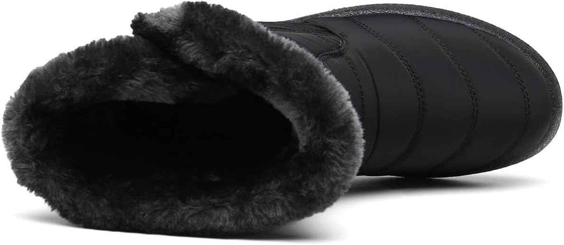 BJ Women Winter Snow Boots Ladies Faux Fur Lined Warm Outdoor Zip Flat Water-Resistant Thermal Non-Slip Ankle Booties Shoes Size