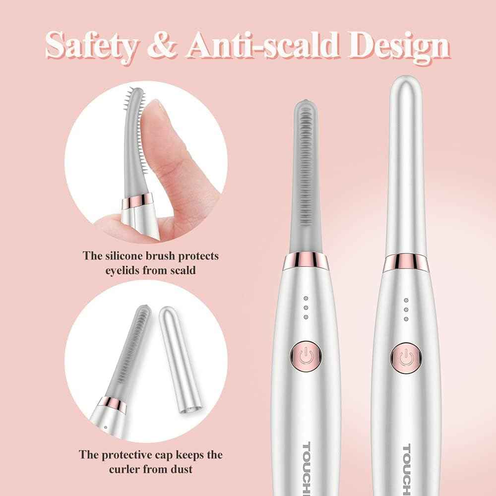 Heated Eyelash Curler, TOUCHBeauty Electric Eyelash Curler USB Rechargeable Eyelash Curler with 3 Temperature Settings Silicone Comb Lash Curler for Girls Women Quick Heating Curling1859