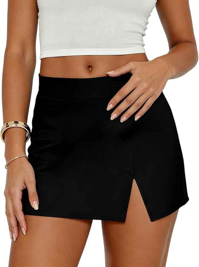 Black Mini Skirt, Sexy Black Skirt with Side Slit & Elastic Waist, Stretchy Fitted Bodycon Pencil Skirt for Ladies Casual Daily, School, Office Wear