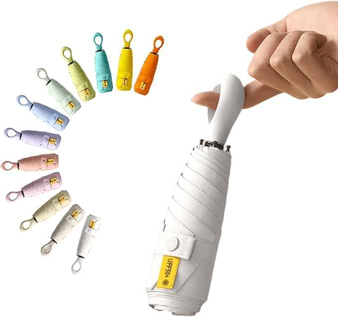 Mini Sun Travel Umbrella Ring handle Coating Layer Fabric Blocking/anti UPF 50 UV Protection 99.9% Compact Folding Purse Umbrella/Lightweight Small Portable Backpack/Rain Sun/Men Women Kids