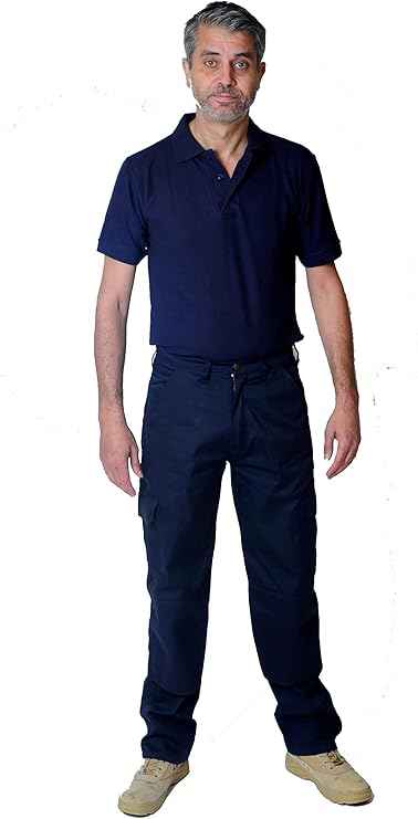 IBEX S3 Multi-Pocket Men’s Cargo Work Trousers - Durable Polyester-Cotton Blend, Heavy-Duty Builders Combat Pants, Navy,