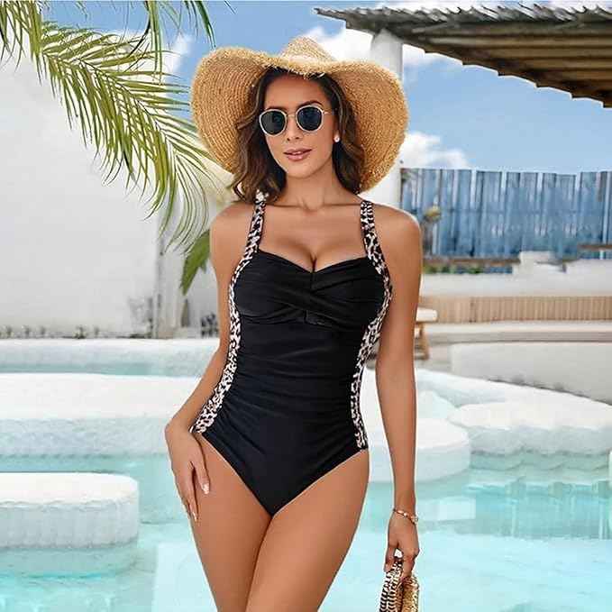 Womens Swimming Costumes Tummy Control Bathing Suit One Piece Retro Ruched Swimwear with Detachable Breast Pads for Beach Vacation Pool Party
