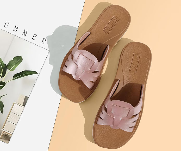 Slides for Womens, Flat Dressy Square Toe Summer Beach Sandals for Woman with Comfortable Non-slip Rubber Soles
