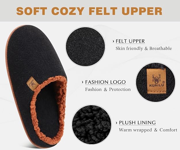 KuaiLu Mens House Memory Foam Slippers with Comfortable Warm Plush Lining