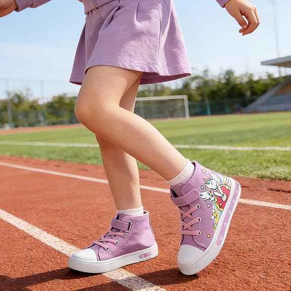 Girls Trainers Kids High-Top Flashing Canvas Shoes