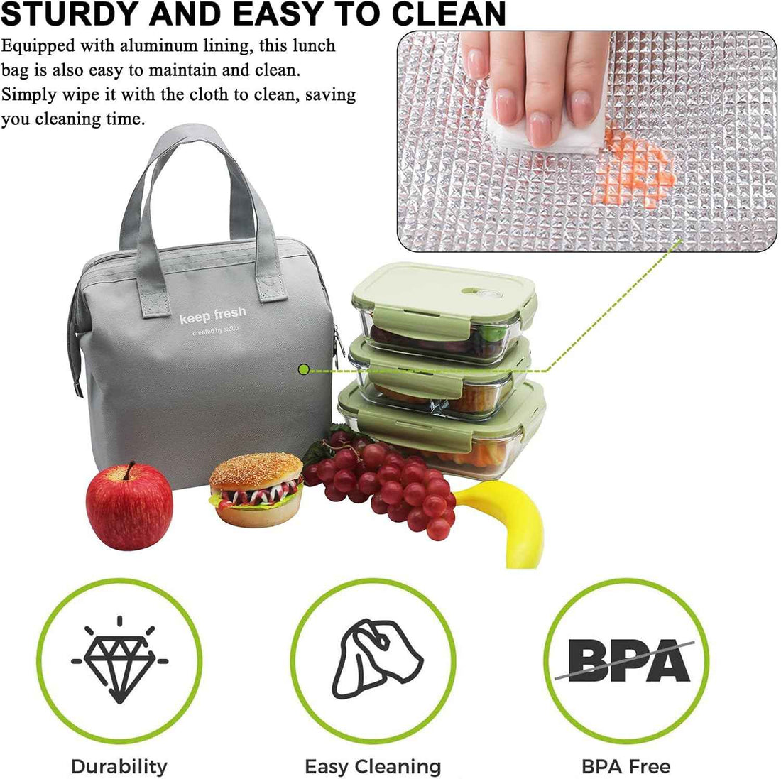 Mziart Simple Insulated Bento Lunch Bag for Adult Men and Women - Picnic - Work