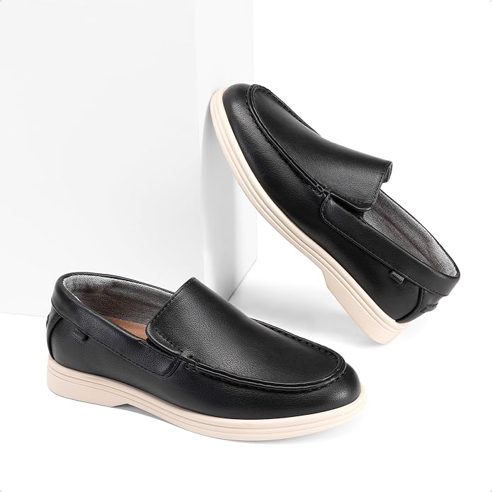 Boys Slip-On Loafers for Toddler to Big Kids Easy On Off Dress Shoes with Cushioned Insole Anti-Slip TPR Sole School Playdates Casual Comfort
