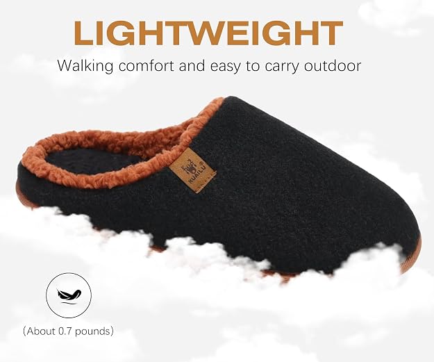 KuaiLu Mens House Memory Foam Slippers with Comfortable Warm Plush Lining