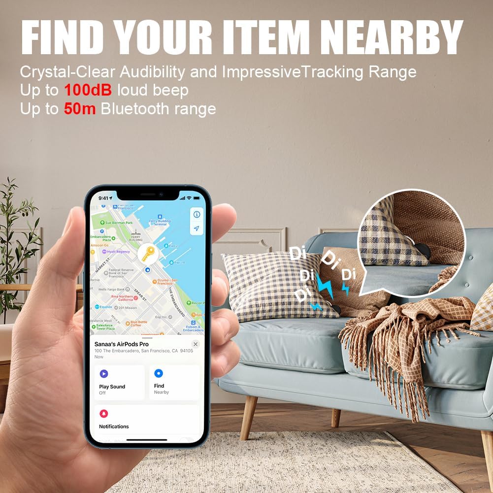 Ainiv Smart Tag 4 Pack, Bluetooth Item Finders, Item Tracker Compatible with Apple Find My (iOS Only), Up to 50m/164ft Range, IP67 Waterproof, Wireless Remote Locator for Keys, Wallet, Luggage, Pet