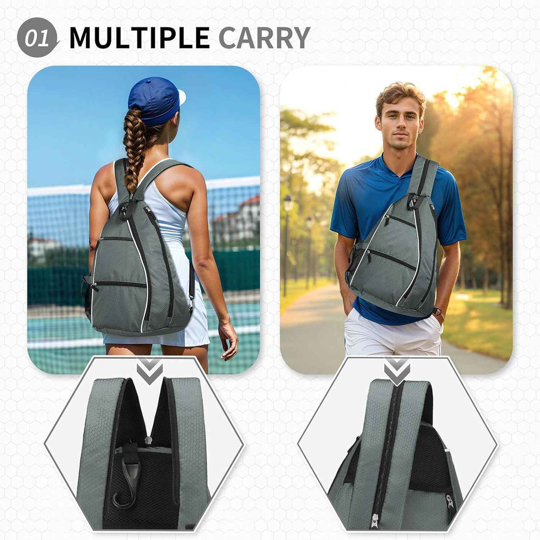 Pickleball Sling Bags 32L Convertible Reversible Paddle Rackets Bag Lightweight Casual Pack for Men Women Ladies