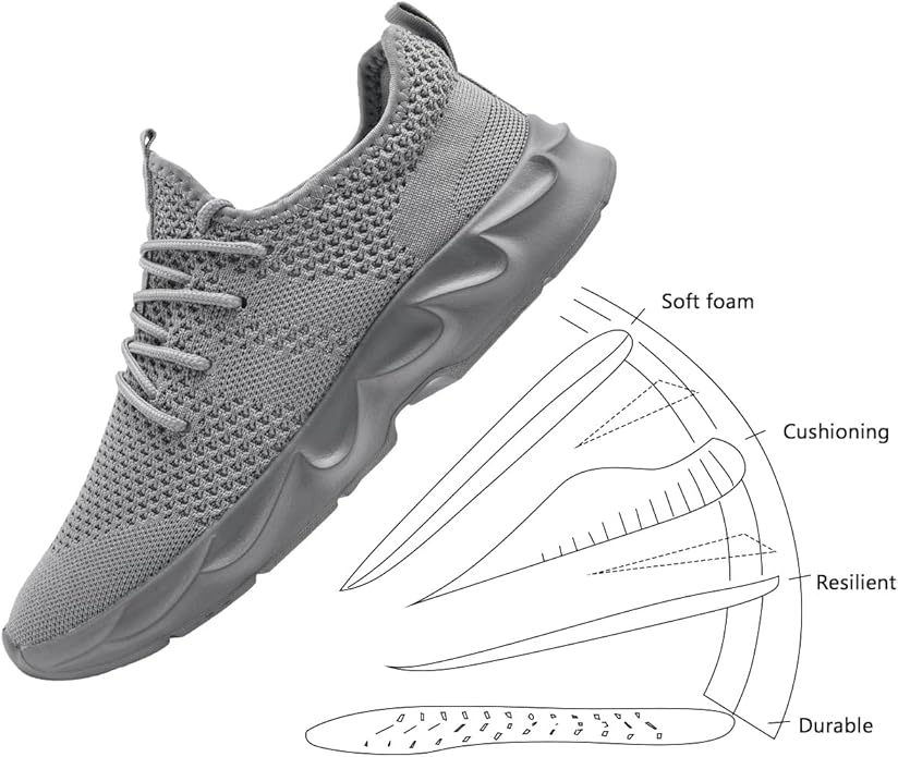Linenghs Mens Running Shoes Tennis Gym Sneakers Casual Slip On Walking Lightweight Athletic Mesh Workout Breathable Fashion Sports Shoes