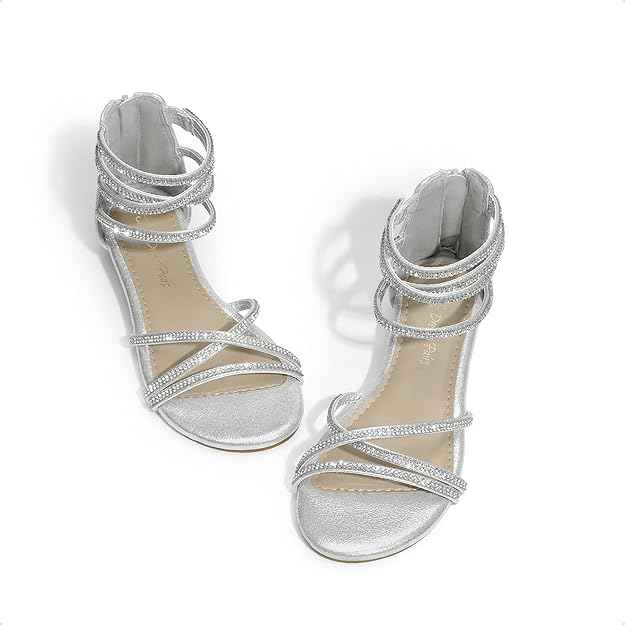 DREAM PAIRS Girls Ankle Strap Flat Sandals Summer Dressy Strappy Gladiator Rhinestones Platform Low Heels Shoes (size 2)