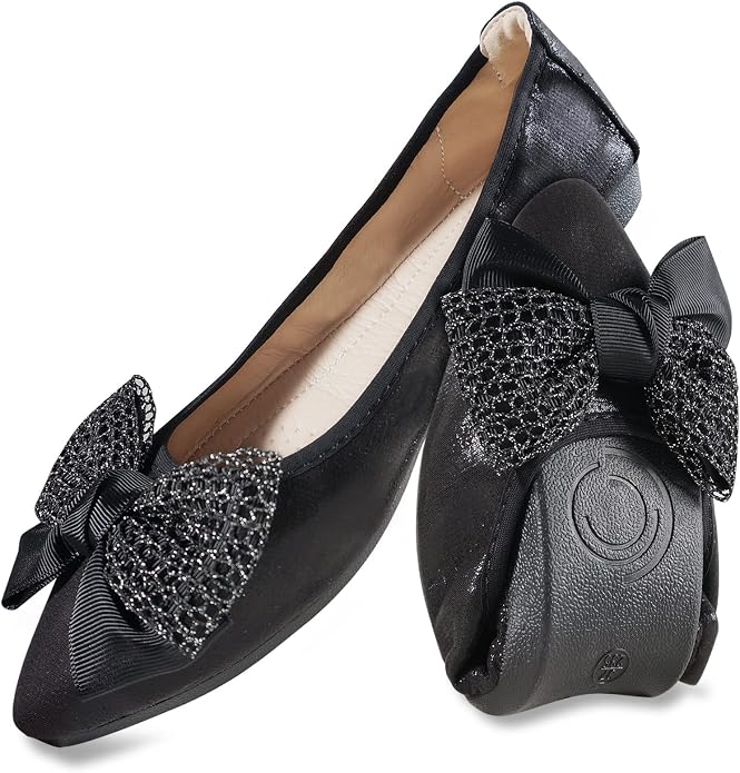 Womens Ballet Flats Sparkly Comfortable Casual Pointed Toe Bow-Knot Slip on Wedding Ballerina Dressy Flats Shoes