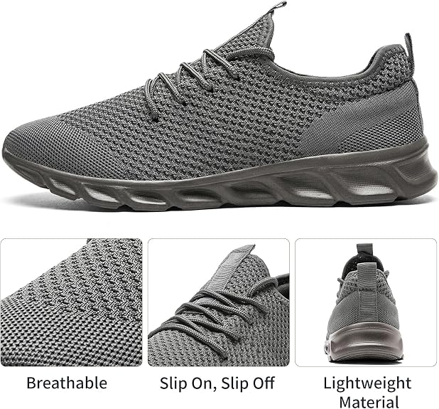 Linenghs Mens Running Shoes Tennis Gym Sneakers Casual Slip On Walking Lightweight Athletic Mesh Workout Breathable Fashion Sports Shoes