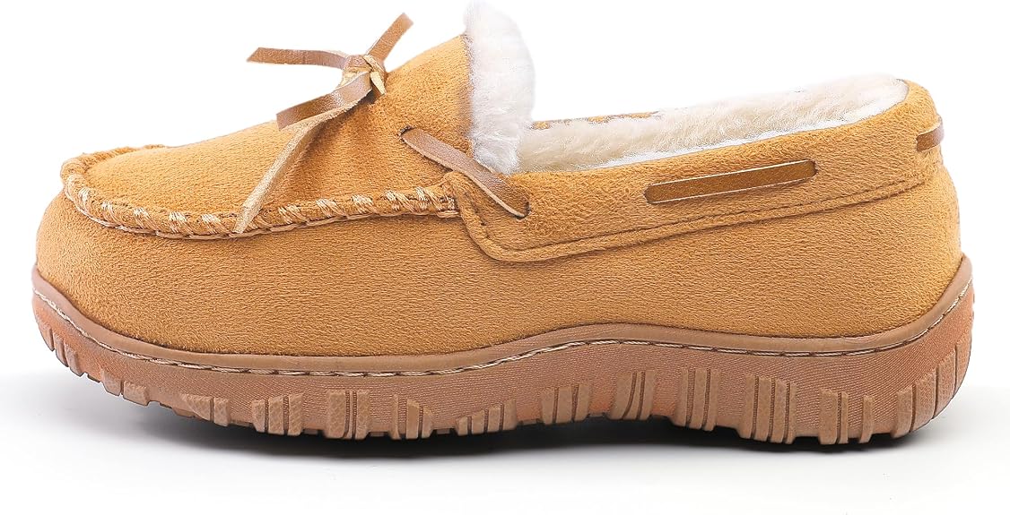 Boys Moccasin Slippers Memory Foam Kids House Shoes Nonslip Indoor & Outdoor Slippers With Bow Tie