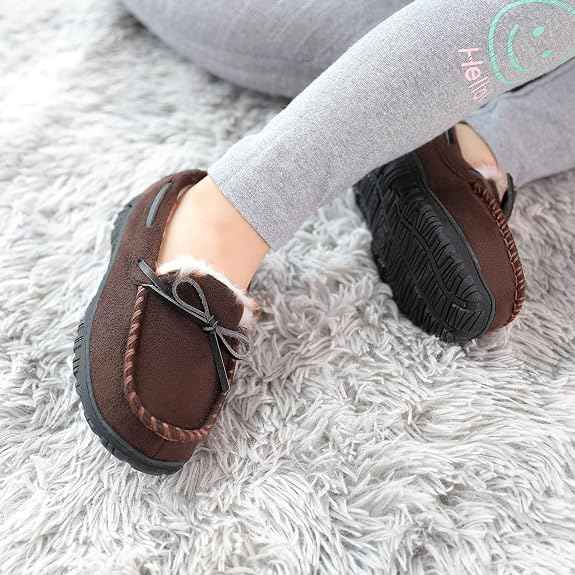 MIXIN Boys House Slippers Memory Foam Moccasin Shoes Furry Plush Lining Non Slip Indoor
