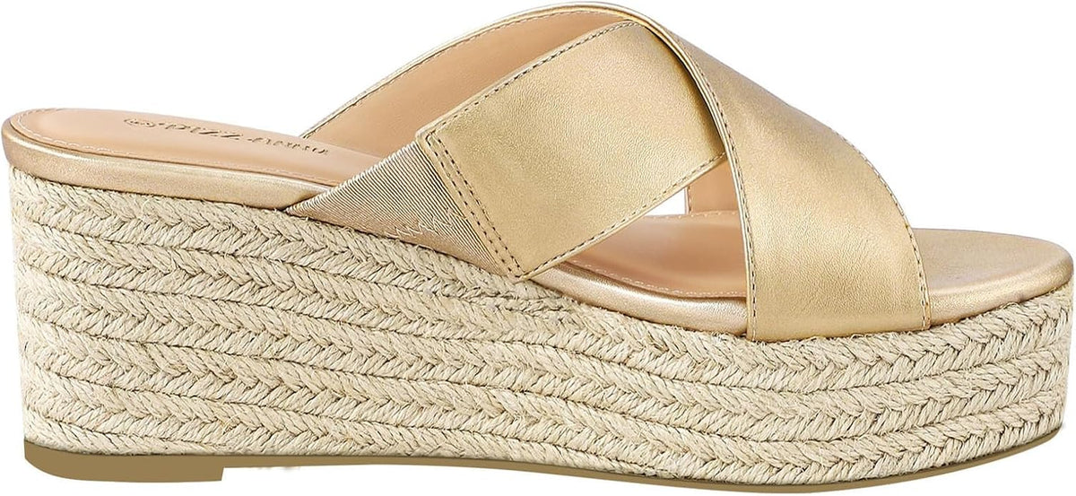 PIZZ ANNU Womens Platform Sandals Wedge Espadrille Slip on Crossover Slides Ladies Open Toe Summer Chunky Shoes