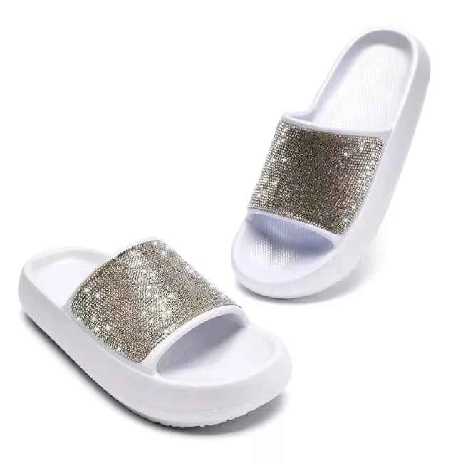 Women Rhinestone Sliders,Non-Slip Open Toe