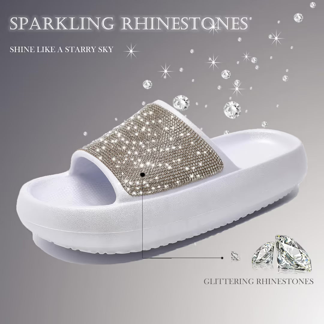 Women Rhinestone Sliders,Non-Slip Open Toe