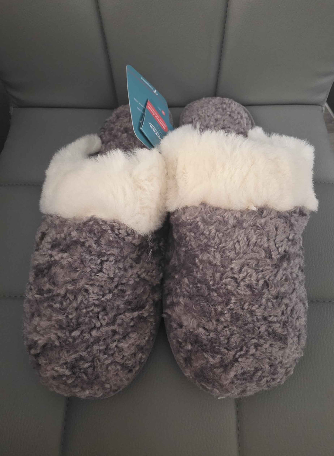HomeTop Women’s Knit Clog Slippers Comfy Warm Memory Foam Non-slip Indoor House Shoes with Fuzzy Collar(Grey)