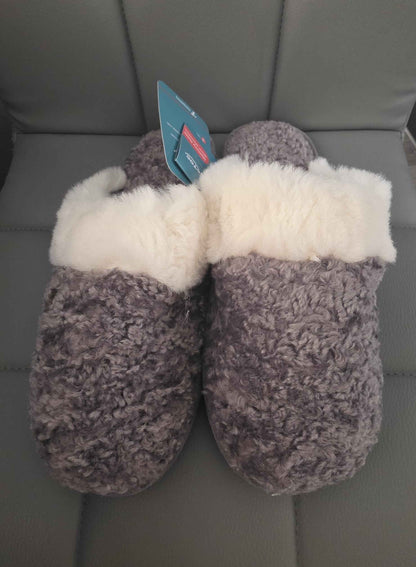 HomeTop Women’s Knit Clog Slippers Comfy Warm Memory Foam Non-slip Indoor House Shoes with Fuzzy Collar(Grey)
