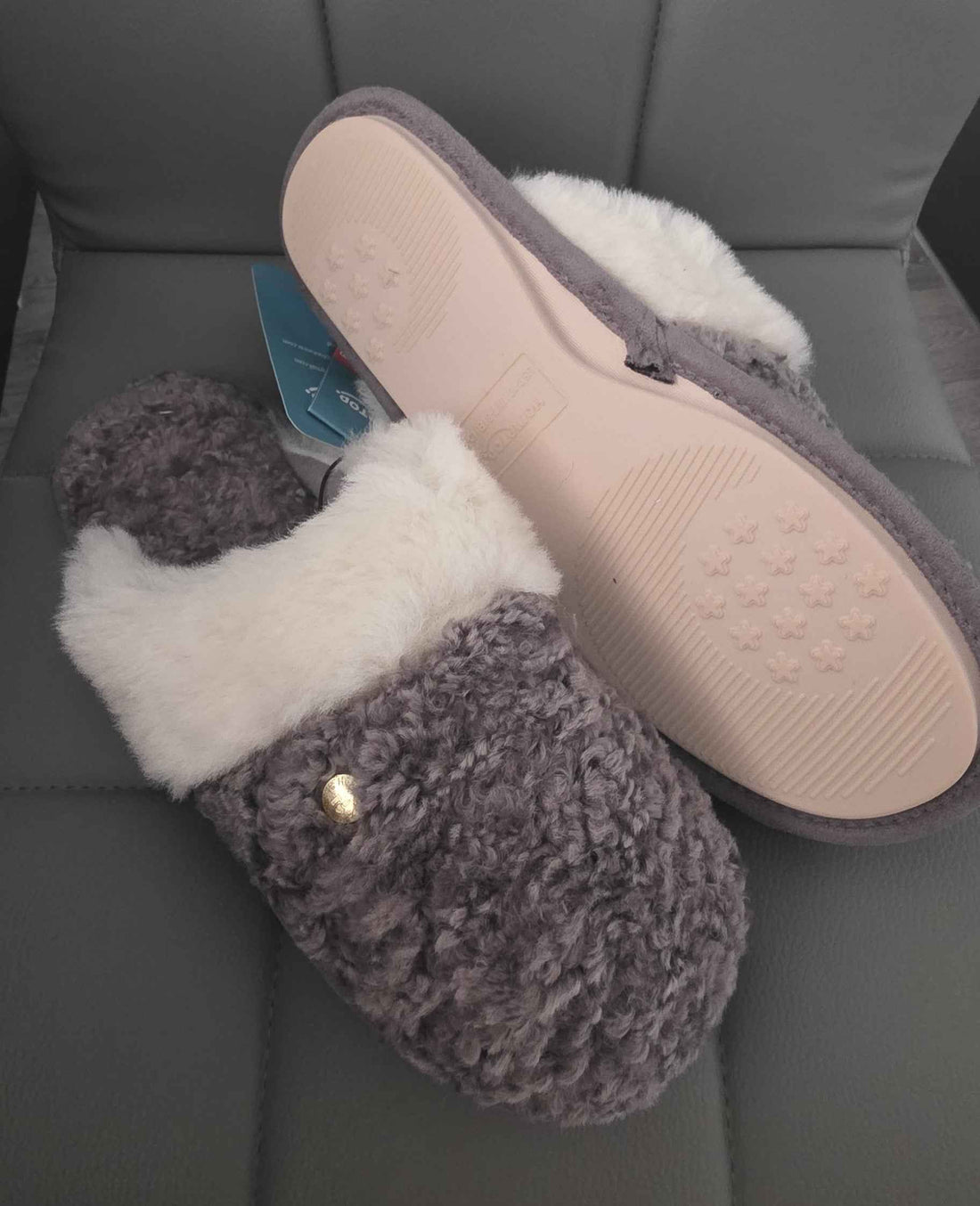 HomeTop Women’s Knit Clog Slippers Comfy Warm Memory Foam Non-slip Indoor House Shoes with Fuzzy Collar(Grey)