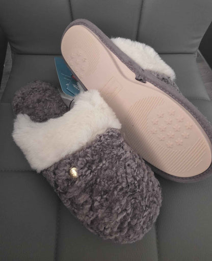 HomeTop Women’s Knit Clog Slippers Comfy Warm Memory Foam Non-slip Indoor House Shoes with Fuzzy Collar(Grey)