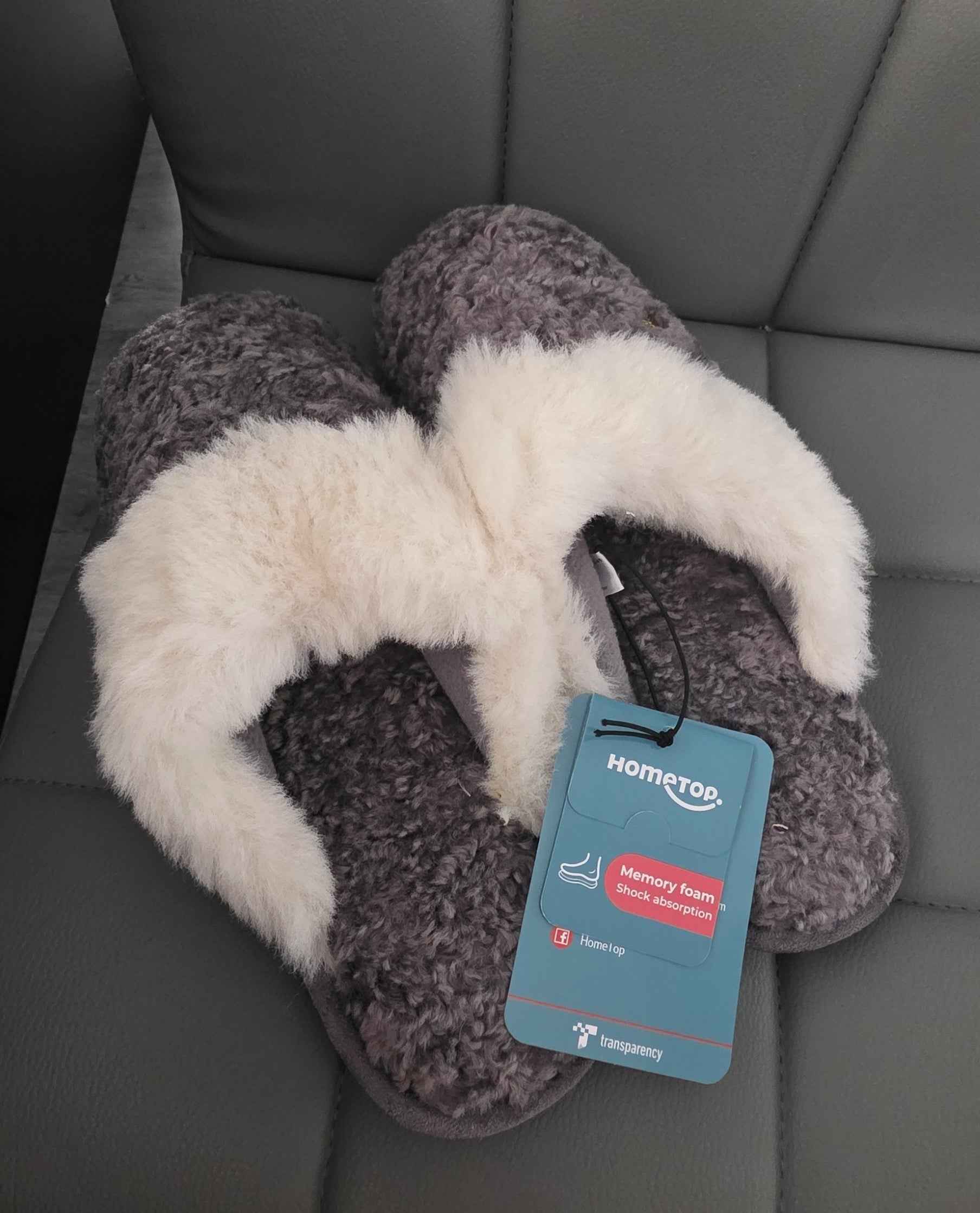HomeTop Women’s Knit Clog Slippers Comfy Warm Memory Foam Non-slip Indoor House Shoes with Fuzzy Collar(Grey)