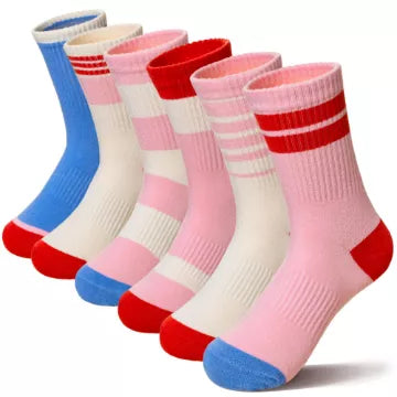 Girls Socks Kids Athletic Crew Sport Cotton Trainer Breathable Calf Softs Socks 6 Pairs