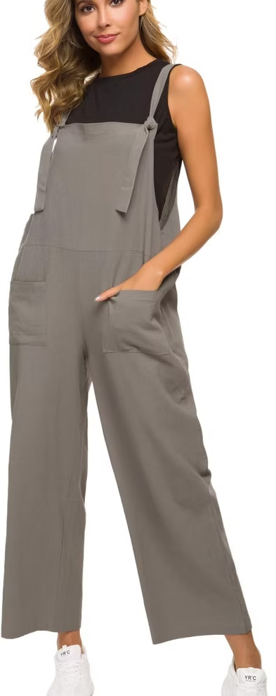 MINTLIMIT Cotton Linen Overall Loose Strap Sleeveless Long Baggy Playsuit Jumpsu