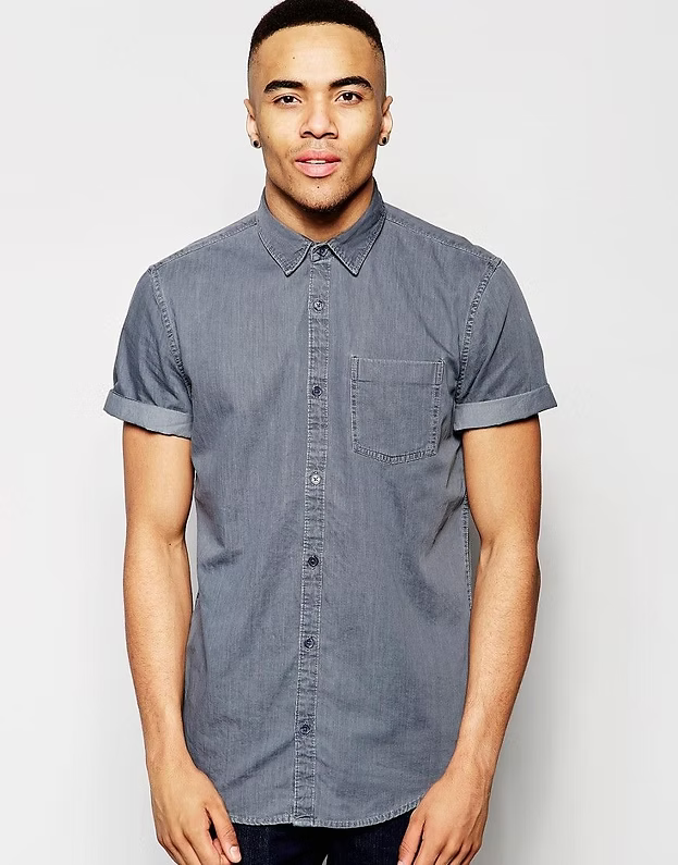 New Look Shirt With Short Sleeves In Grey Denim In Regular Fit (Medium)