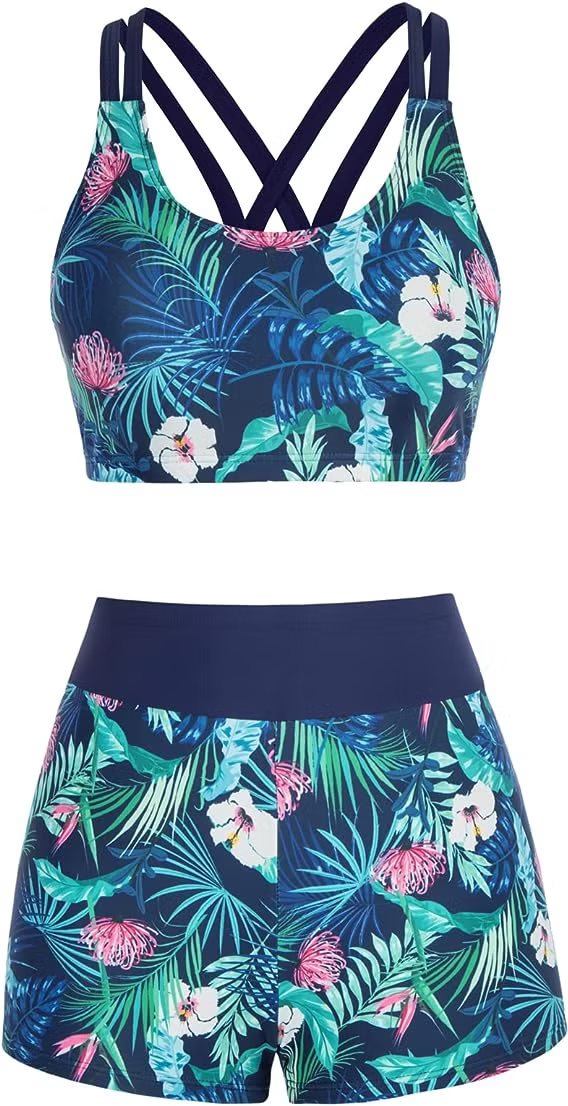 JASAMBAC 3 Piece Tankini Swimsuit for Women Swimwear Tank Top with Bikini Top Bottoms