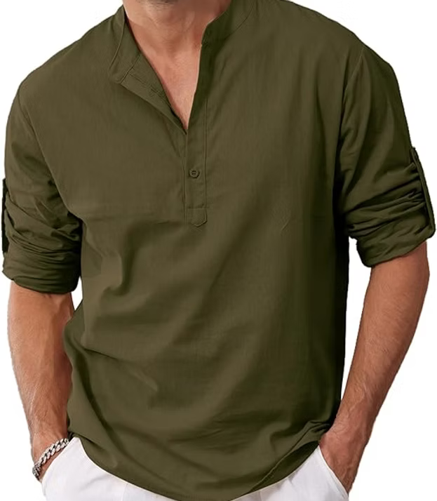 VANVENE Mens Linen Shirts Long Sleeve Casual Cotton
