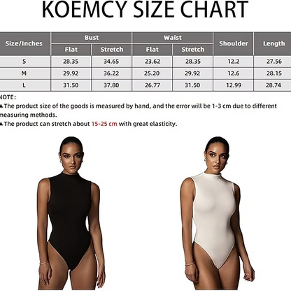 KOEMCY Bodysuit for Women Sexy Sleeveless Half Turtleneck Bodysuit Slim Fit