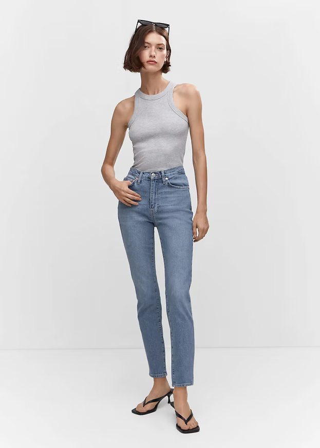 MNG Mid Waist Slim Comfort Cropped Jeans, Size 8