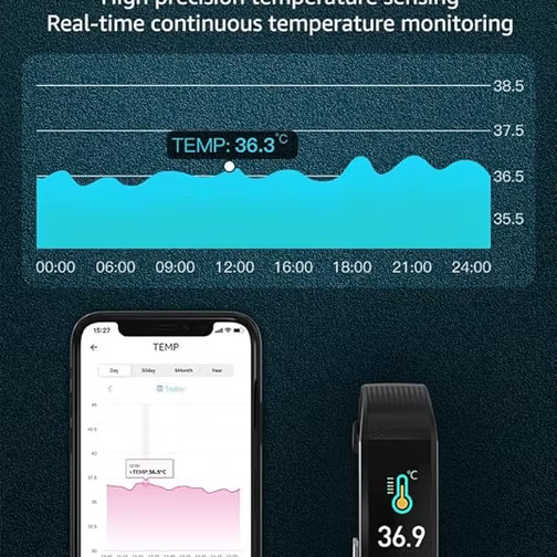 Activity Tracker Fitness Trackers Smart Watch with Body Temperature Heart Rate B