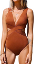 CUPSHE One Piece Swimsuit for Women Halter Bathing Suit V Neck Cutout O Ring Che