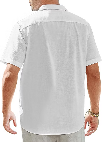 siliteelon Mens Linen Shirts Short Sleeve Regualr Fit Cotton Summer Casual Beach