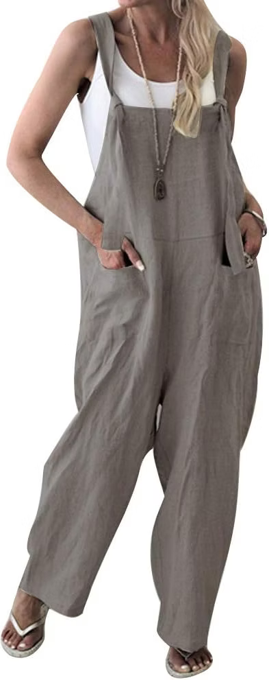 MINTLIMIT Cotton Linen Overall Loose Strap Sleeveless Long Baggy Playsuit Jumpsu