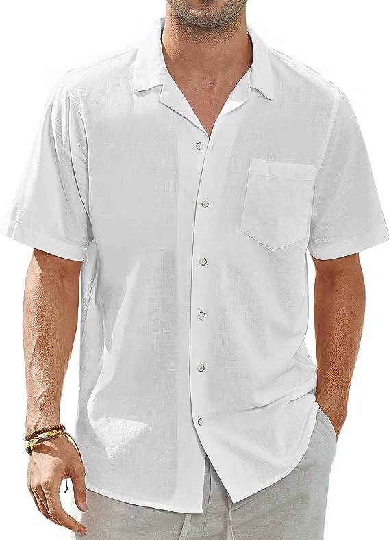 siliteelon Mens Linen Shirts Short Sleeve Regualr Fit Cotton Summer Casual Beach