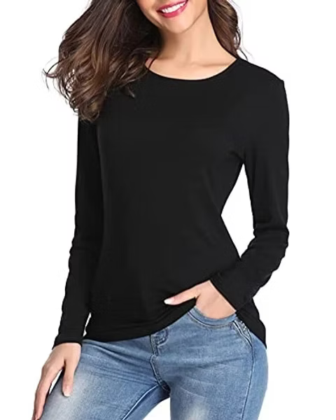 LONG SLEEVE T SHIRT PLAIN TOP COTTON BLOUSE