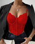 Sexy Lace Corset Crop Top with Diamond Fishbone Detail - Backless, Sheer Floral