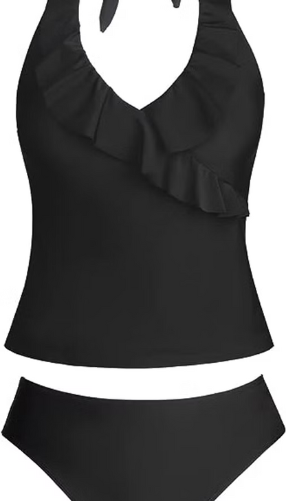 CUPSHE Women Tankini, Black Size 8