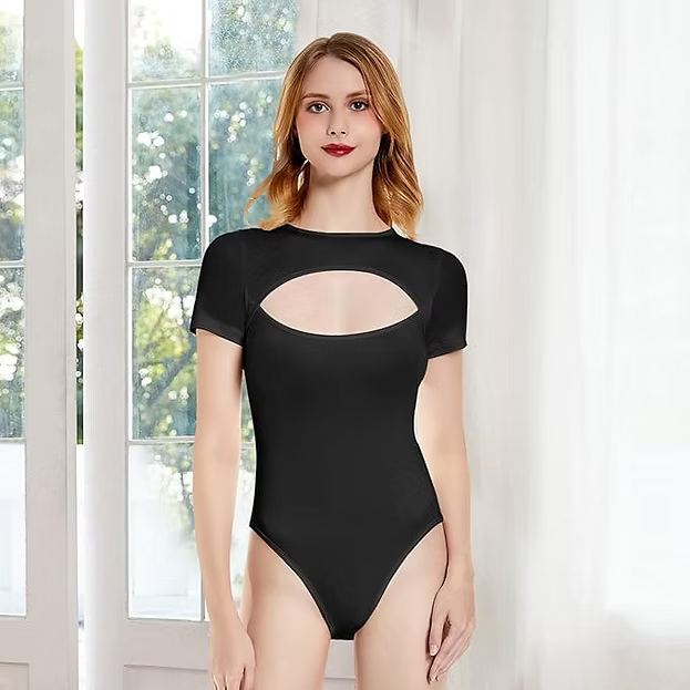 KOEMCY Bodysuit for Women Sexy Cutout Front T Shirt Women&