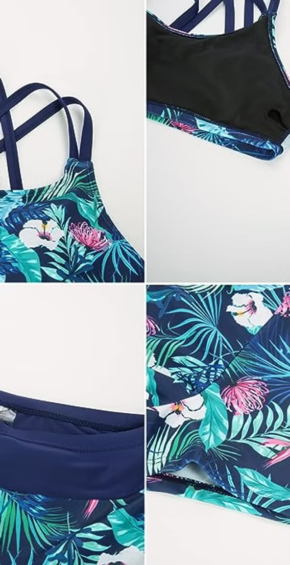 JASAMBAC 3 Piece Tankini Swimsuit for Women Swimwear Tank Top with Bikini Top Bottoms