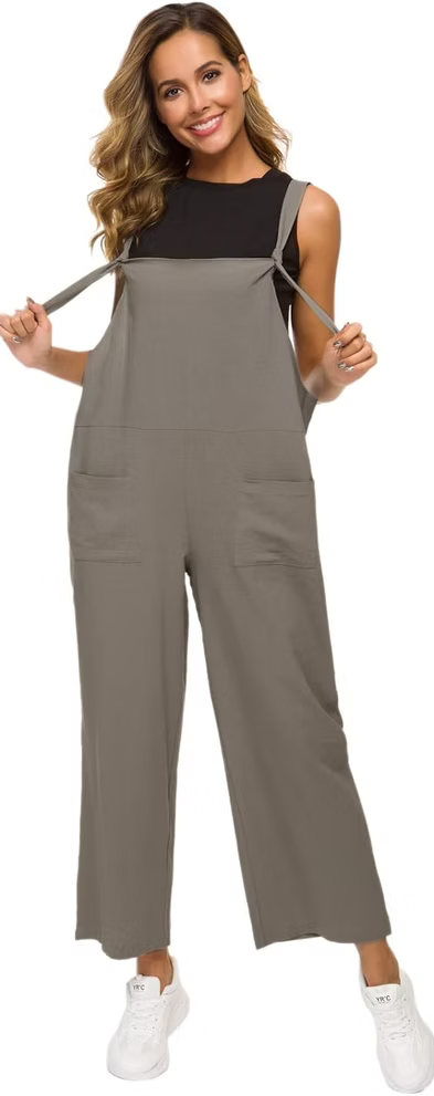 MINTLIMIT Cotton Linen Overall Loose Strap Sleeveless Long Baggy Playsuit Jumpsu