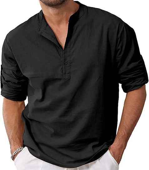 VANVENE Mens Linen Shirts Long Sleeve Casual Cotton