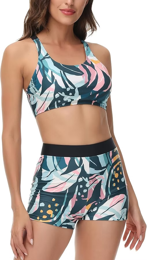 Swimsuits 3 Piece Floral Print Athletic Bathing Suits Tum