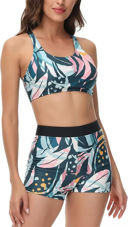 Swimsuits 3 Piece Floral Print Athletic Bathing Suits Tum